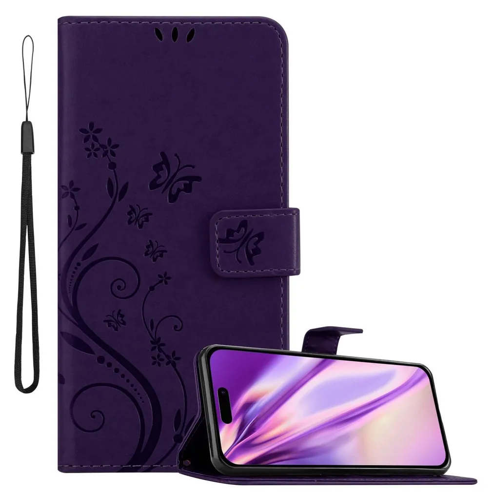 Custodia iPhone 14 Pro Cadorabo Viola a Fiori - Protezione Elegante