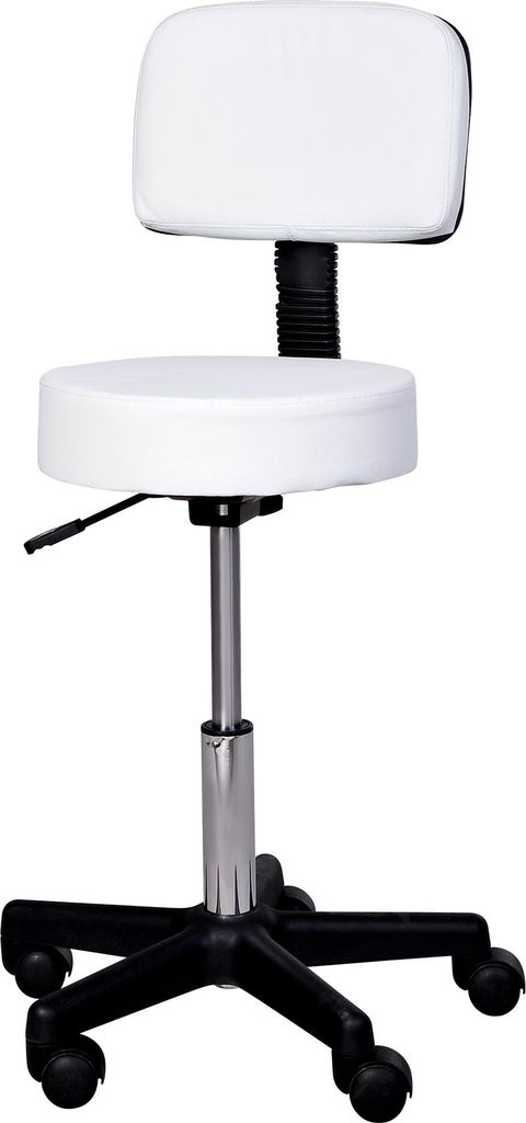 Höhenverstellbarer Drehhocker mit Rückenlehne 72-84 cm Weiß - 360° drehbarer Bürohocker für Salon, Massage & Spa