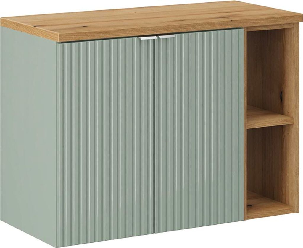 Waschtischunterschrank 80.4cm Jade, Grün und Holzoptik