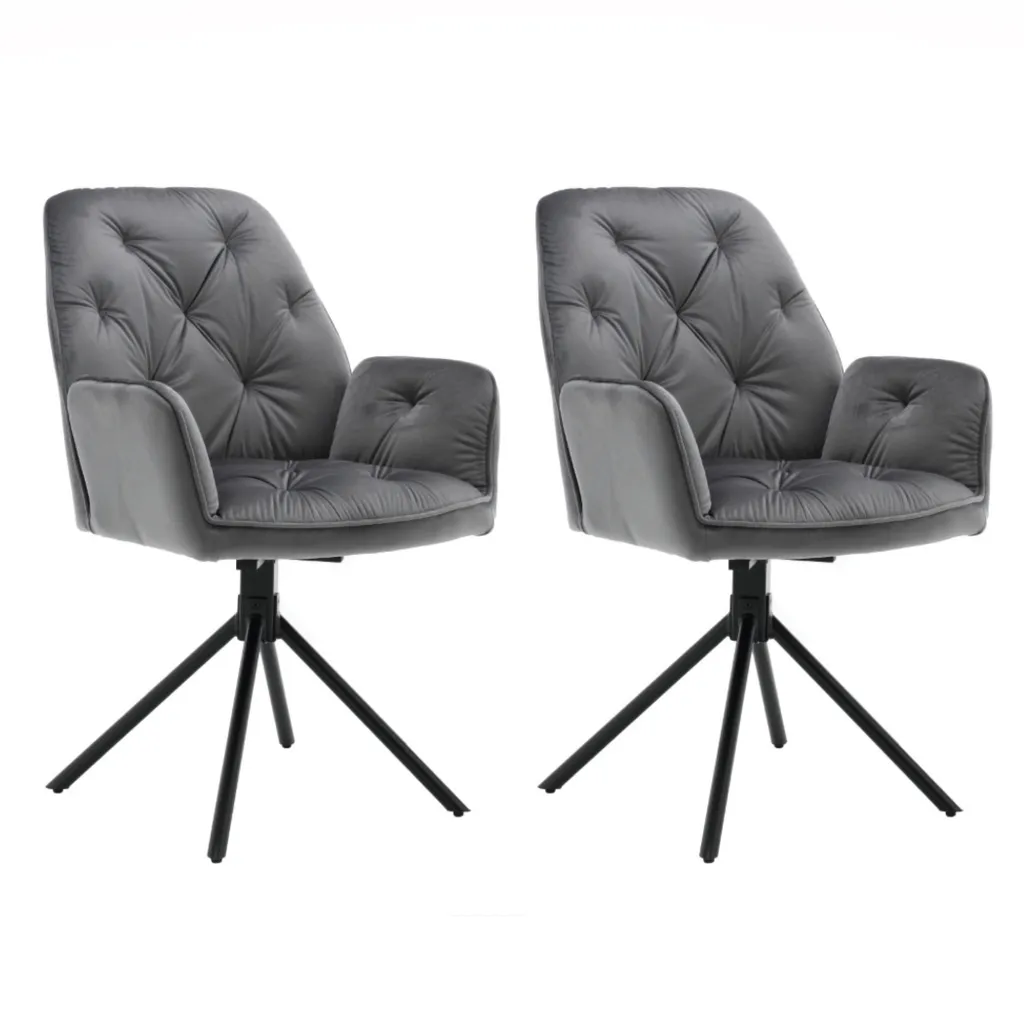 Fauteuil de table pivotant en tissu gris 180° pour salle à manger chic