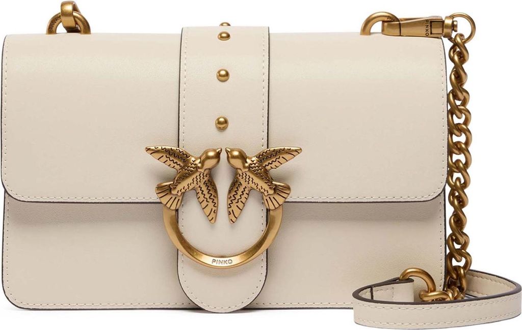 PINKO Umhängetasche Schultertasche Love One Mini ST. CL. Bianco Seta - Antique Gold creme
