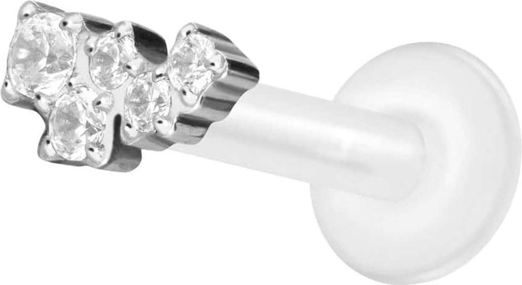 Ohrpiercing, Nasenpiercing PTFE Labret mit Innengewinde + Titan-Aufsatz KRISTALLWOLKE Silber Stablänge: 10mm | Stabstärke: 1,6mm
