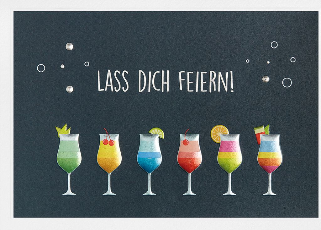 Allgemeine Wünsche Prisma Collection unverpackte Glückwunschkarte mit Briefumschlag Cocktails Lass dich feiern
