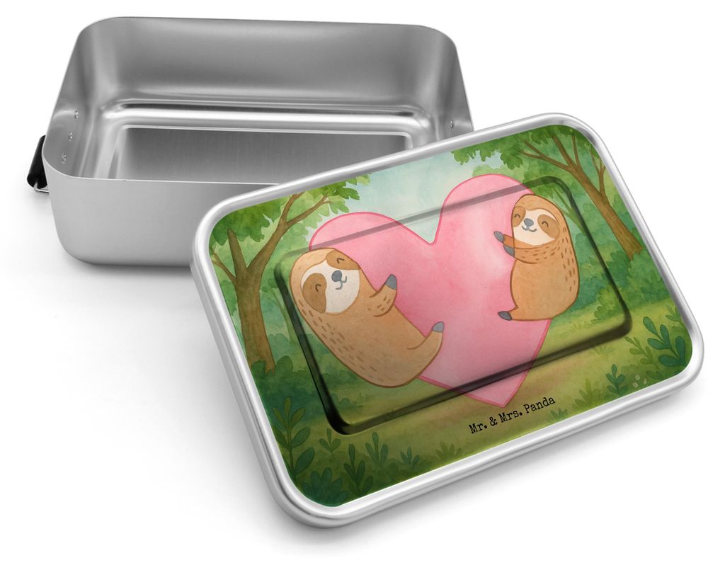 Mr. & Mrs. Panda Lunchbox Faultiere Herz Design - Weiß - Geschenk, Hocheitstag, für Freundin, Vesperbox, Liebesgeschenk, Lunchdose, Frauen, Partn...