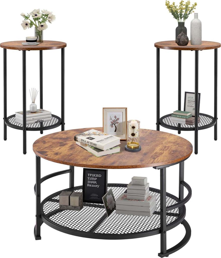VEVOR Ensemble de 3 tables rondes de salon, (800 x 465 mm) Image du produit 