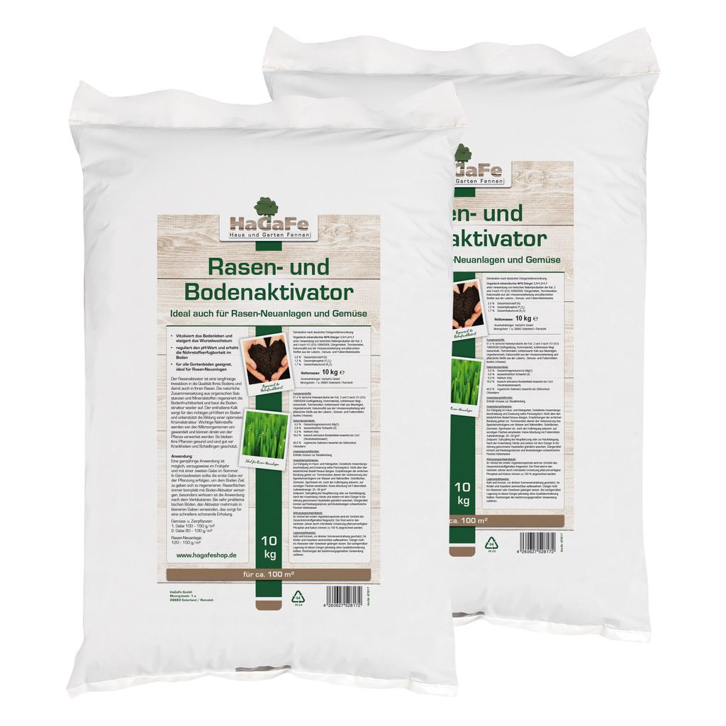 HaGaFe Rasenaktivator & Bodenaktivator m. Tonmineralien Algenkalk Urgesteinsmehl (20 kg (2x 10 kg))