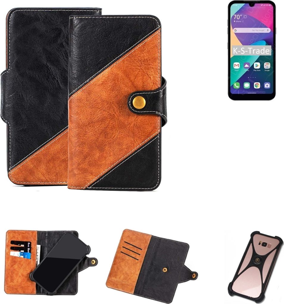 K-S-Trade Handyhülle Schutzhülle Bookstyle Case Wallet-Case kompatibel mit LG Electronics Phoenix 5 Handy Cover Bumper Klapphülle schwarz hellbraun