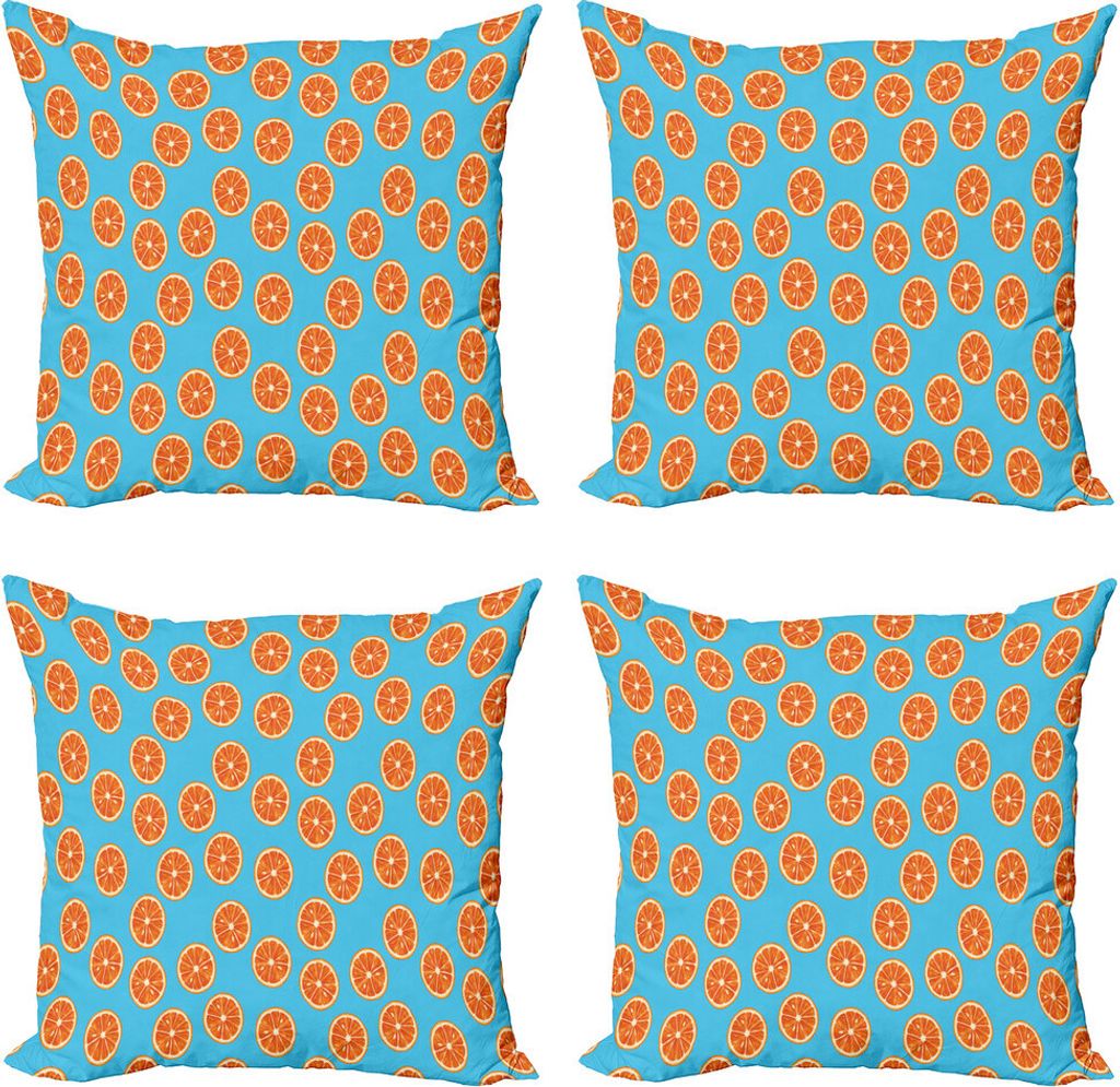 ABAKUHAUS Mandarine Kissenbezug Set (4 Stück), Exotische Zitrusfrucht Runde, Moderner Doppelseitiger Digitaldruck, 60 cm x 60 cm, Sky Blue Burnt O...