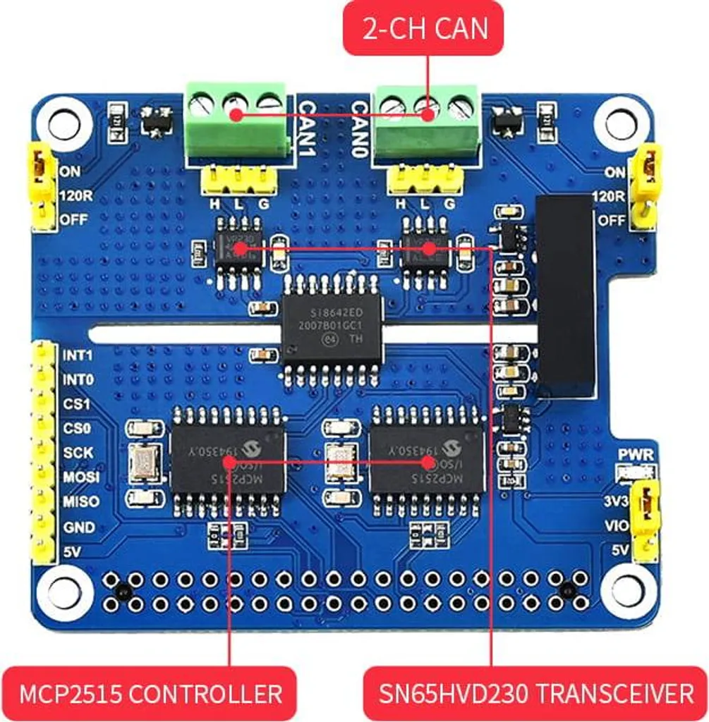 Carte d'extension CAN-Bus isolée 2 ports - Accessoire Raspberry Pi Pro - 9