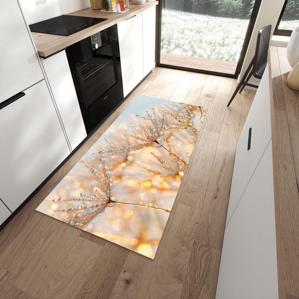 Küchenteppich 90x180cm rutschfest & abwischbar PVC Läufer - Tautropfen Panorama