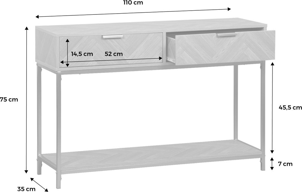 sweeek - Konsole Holzdekor in Fischgrät-Optik, 2 Schubladen Produktbild 9