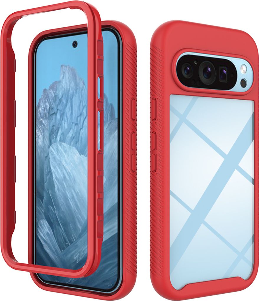 Google Pixel 9 Pro Hülle, Hybrid Transparente Rückseite TPU Bumper Stoßfest Schutzhülle für Google Pixel 9 / Pixel 9 Pro Rot