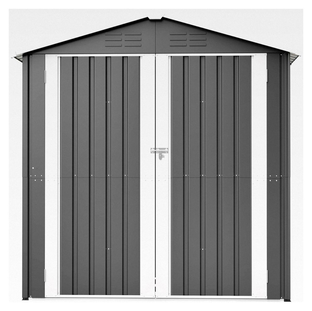 Metall-Geräteschuppen 142x185cm mit Belüftungslöchern, inkl. Metallfundament, abschließbarer Tür, witterungsbeständig für Gartengeräte, grau