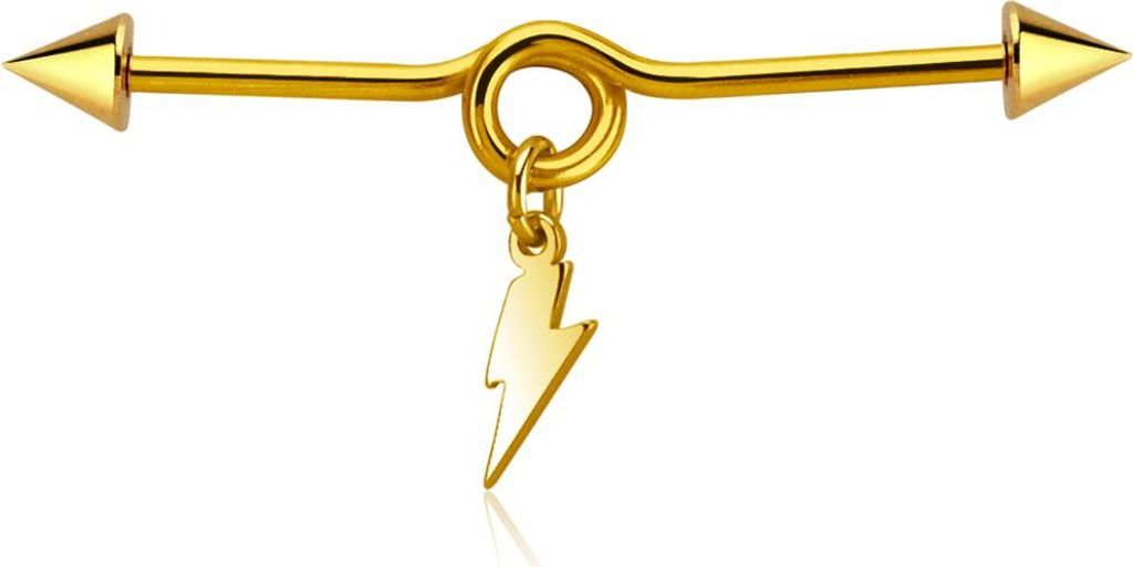 Industrial Stab Piercing Ohr Stecker Blitz Lightning Autiga Straight Barbell gold 35 mm