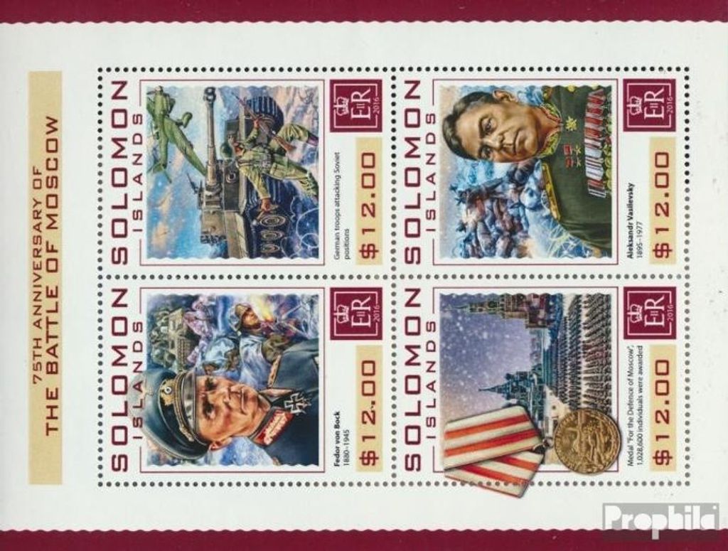 Briefmarken Salomoninseln 2016 Mi 3936-3939 Kleinbogen (kompl. Ausg.) postfrisch Schlacht von Moskau