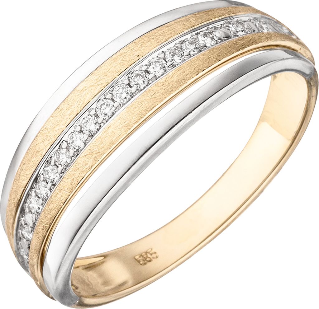 Gr. 50 Damen Ring 585 Gelbgold Weißgold bicolor eismatt 17 Diamanten Brillanten