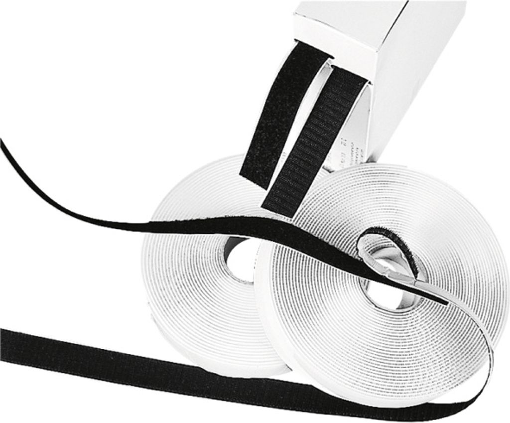 Klettband - Set, Haken- und Schlaufenband, schwarz selbstklebend, 25 mm x 25 m
