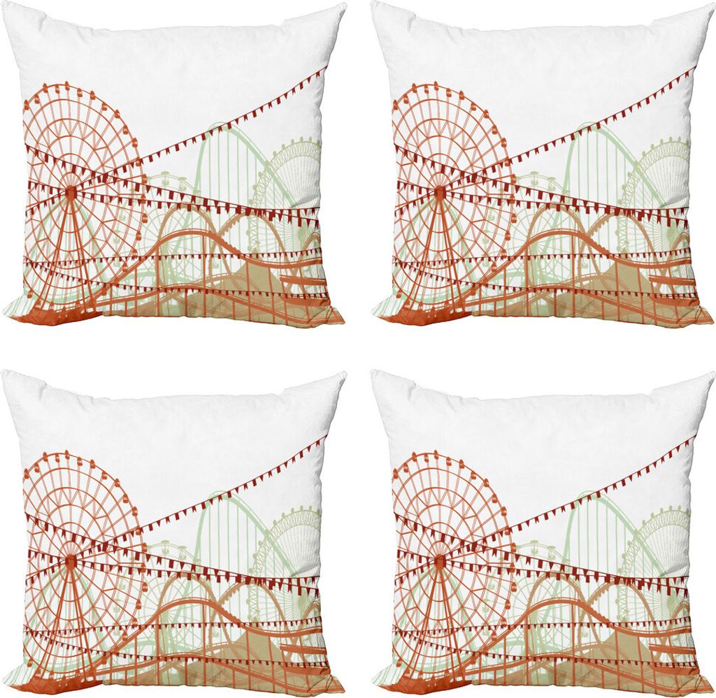 ABAKUHAUS Riesenrad Kissenbezug Set (4 Stück), Silhouette Rides Flags, Moderner Doppelseitiger Digitaldruck, 45 cm x 45 cm, Zimt Farn-Grün