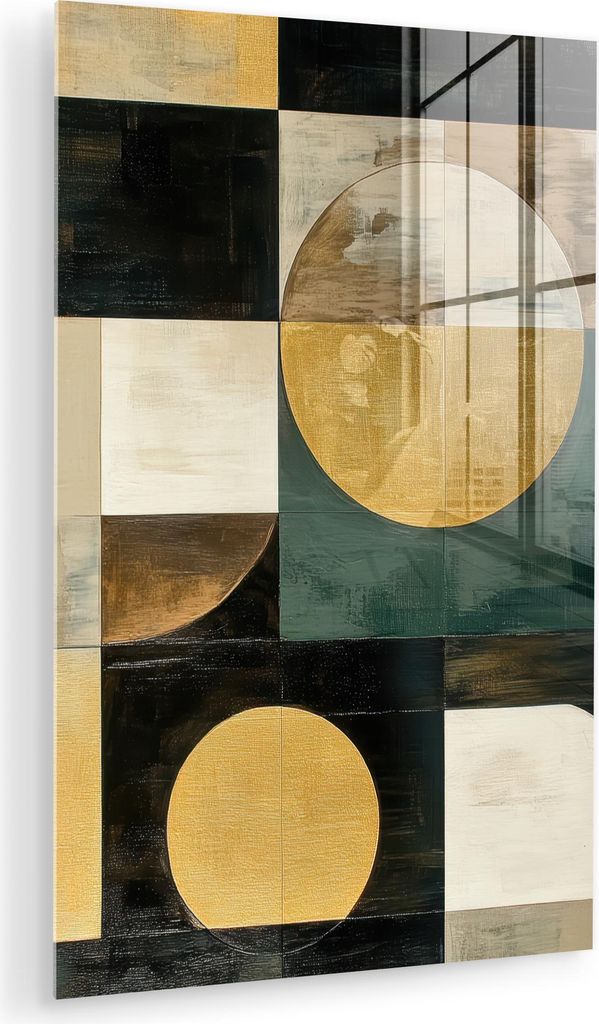 MuchoWow Glasbilder - Bilder auf Wandbild - Foto auf Glas Abstrakt - Gold - Bronze - Formen - Geometrisch 20x30 cm Wanddekoration aus Glas - Acrylg...