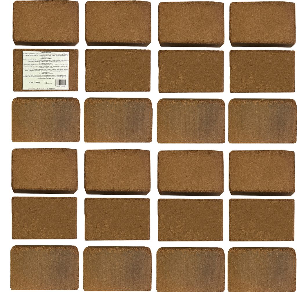 Kokosfaserziegel 192l (0,21 €/l) ; 24 Blöcke zu 8 Litern, ca. 650 g je Ziegel, Kokosziegel, torffreie Anzuchterde