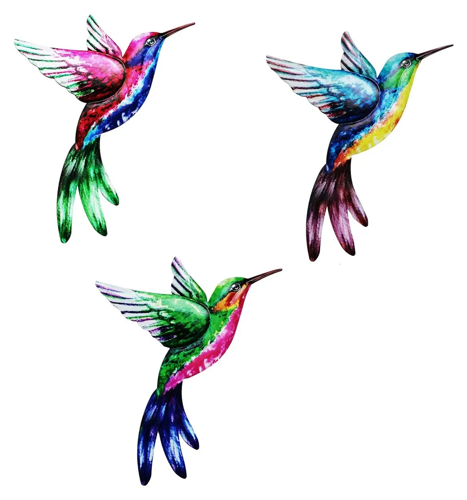 Colibris décoratifs en métal résistant lot de 3 pour mur intérieur-extérieur