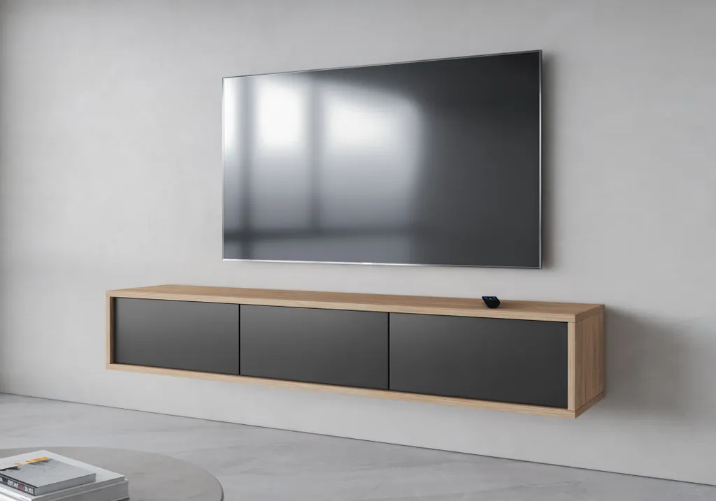 Meuble TV suspendu IRVING 1 chêne huilé et anthracite design chic