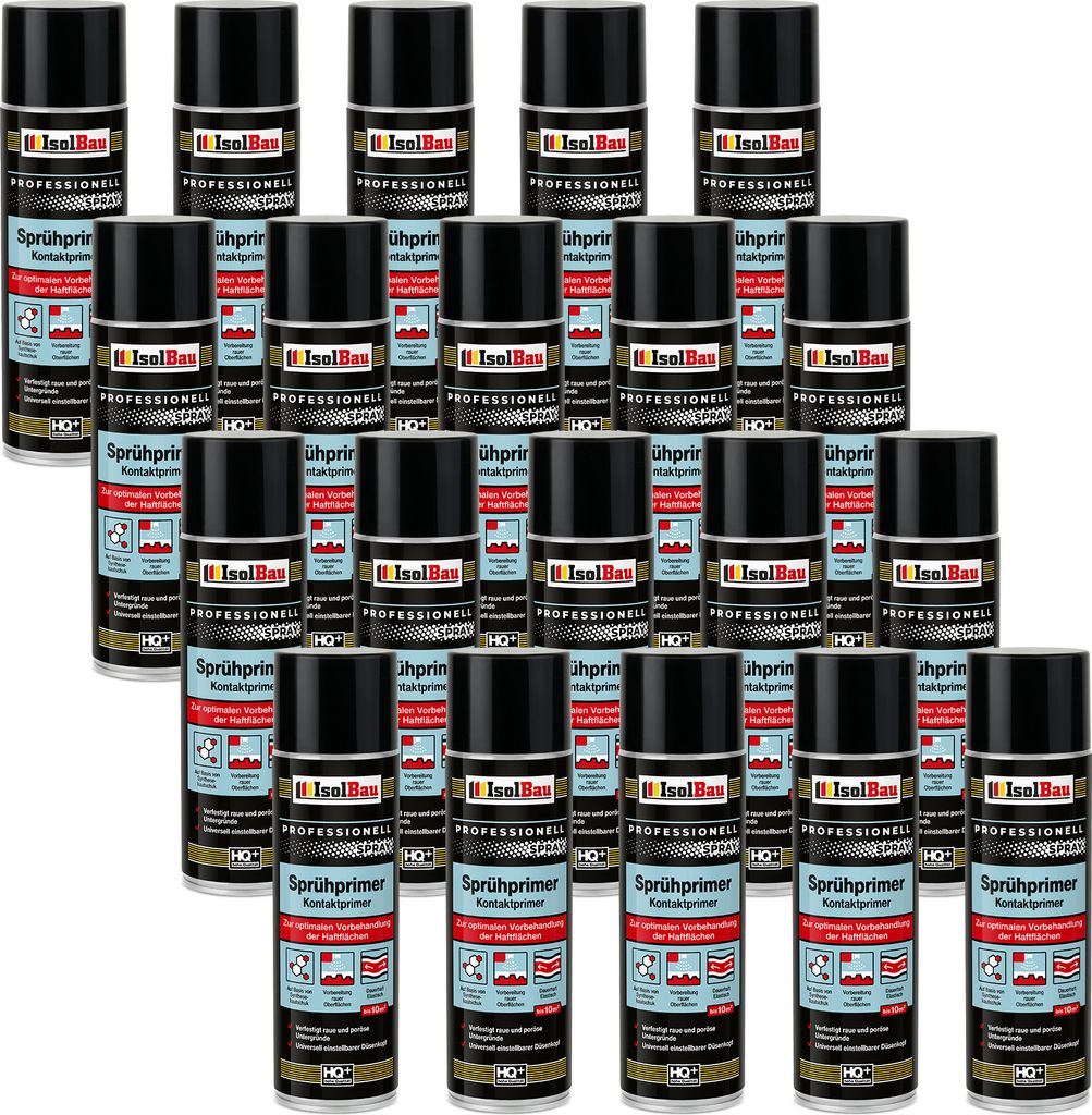 Isolbau Sprühprimer - 20 x 500 ml Kontakt-Primer zur Vorbehandlung der Haftflächen - Haftvermittler für Glas, Holz, Metall, Mauerwerk, PVC, Beto...