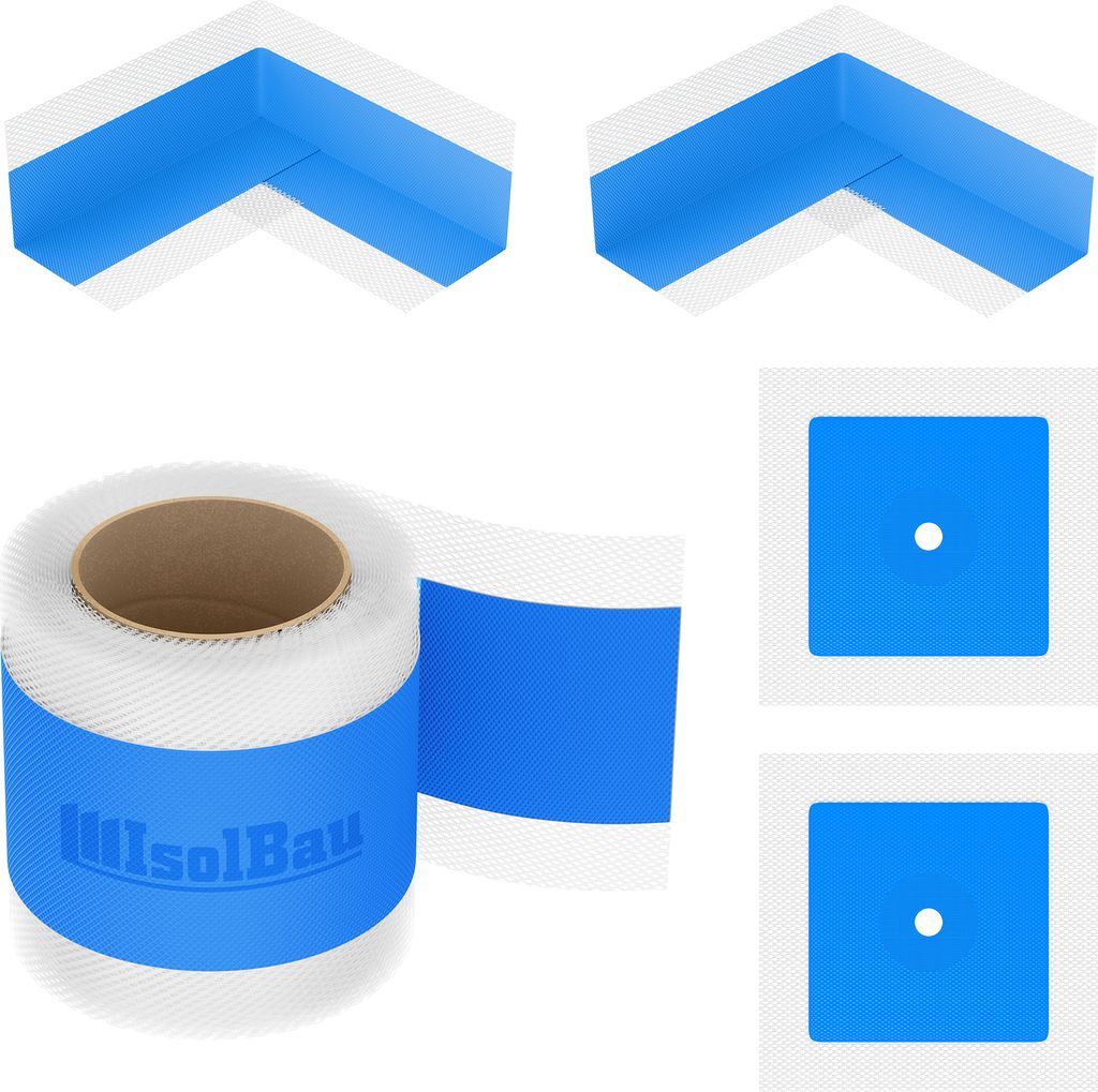 Isolbau 101B Abdichtung Bandset - Dicht-Set für den Innen und außen bereich inkl. 10 m Dichtband, 2x Innenecken & 2x Wandmanschetten, Abdichtung ...