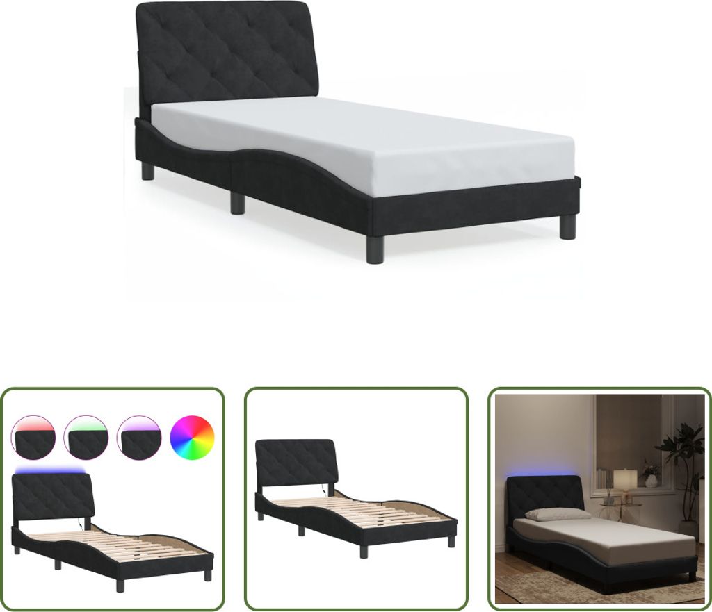 The Living Store Bettgestell mit LED-Leuchten Schwarz Produktbild 