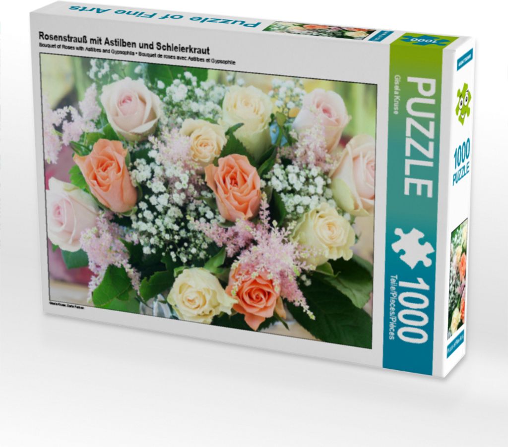 CALVENDO Puzzle Rosenstrauß mit Astilben und Schleierkraut | 1000 Teile Lege-Größe 64x48cm Foto-Puzzle für glückliche Stunden