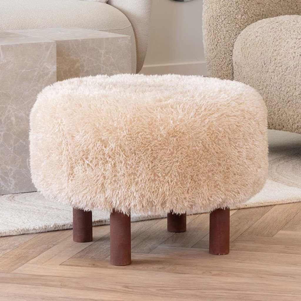 House Collection Flauschiger Pouf Minna Hellbraun