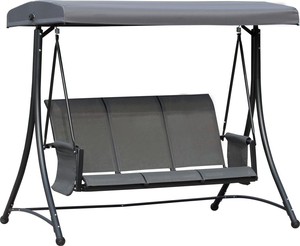 Hollywoodschaukel mit Seitentasche, 3-Sitzer Gartenschaukel mit verstellbarem Sonnendach, Schaukelbank belast bis 300kg, für Garten, Terrasse, 196...