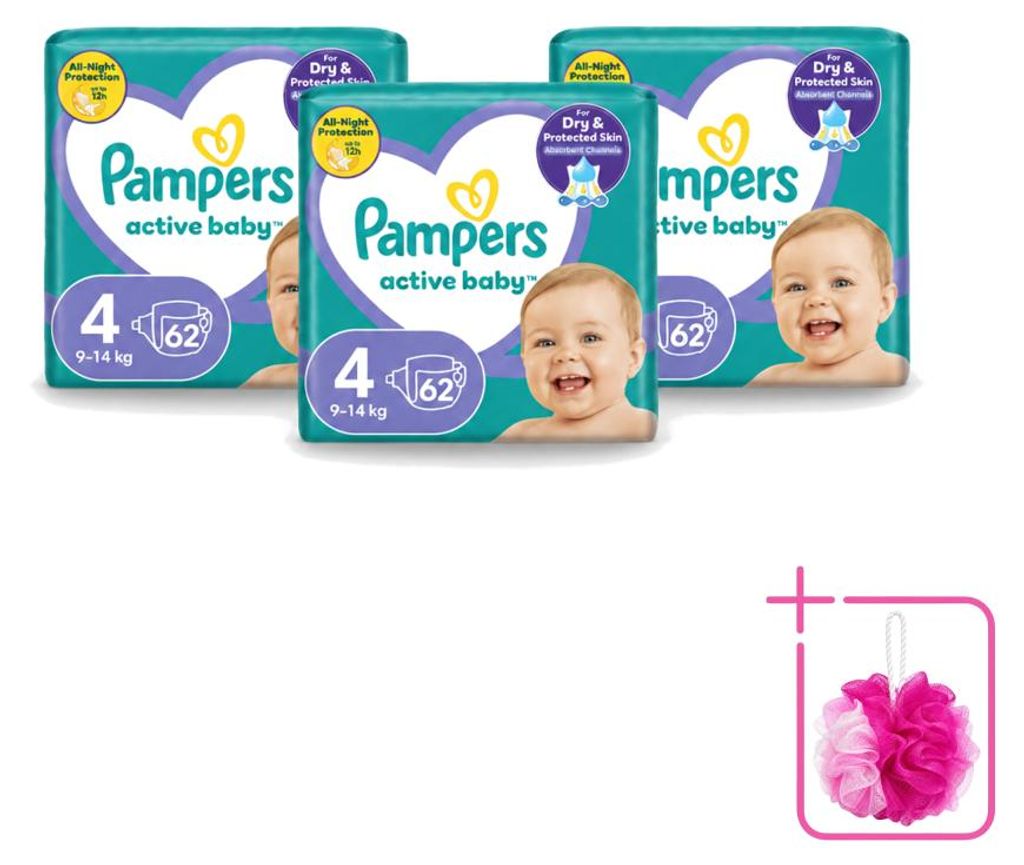 3 x Pampers Active Baby Windeln Größe 4 (9-14 kg) - Produktbild 