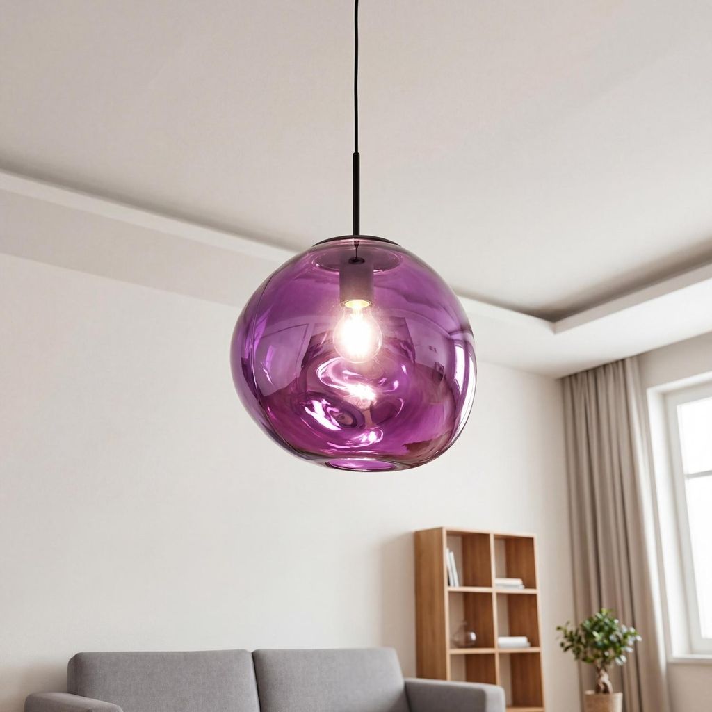 Pendelleuchte Esszimmer Glas Lila Metall E27 Ø36 cm rund Hängelampe Esstisch