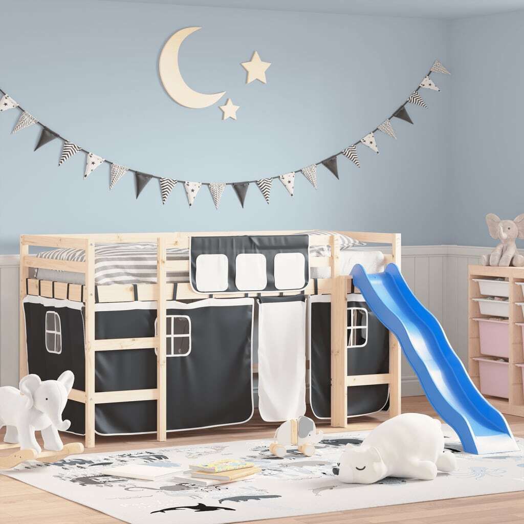 CLORIS Vorhänge für Hochbett Weiß und Schwarz Polyester - Bett Bettrahmenzubehör 1parcel CL62900