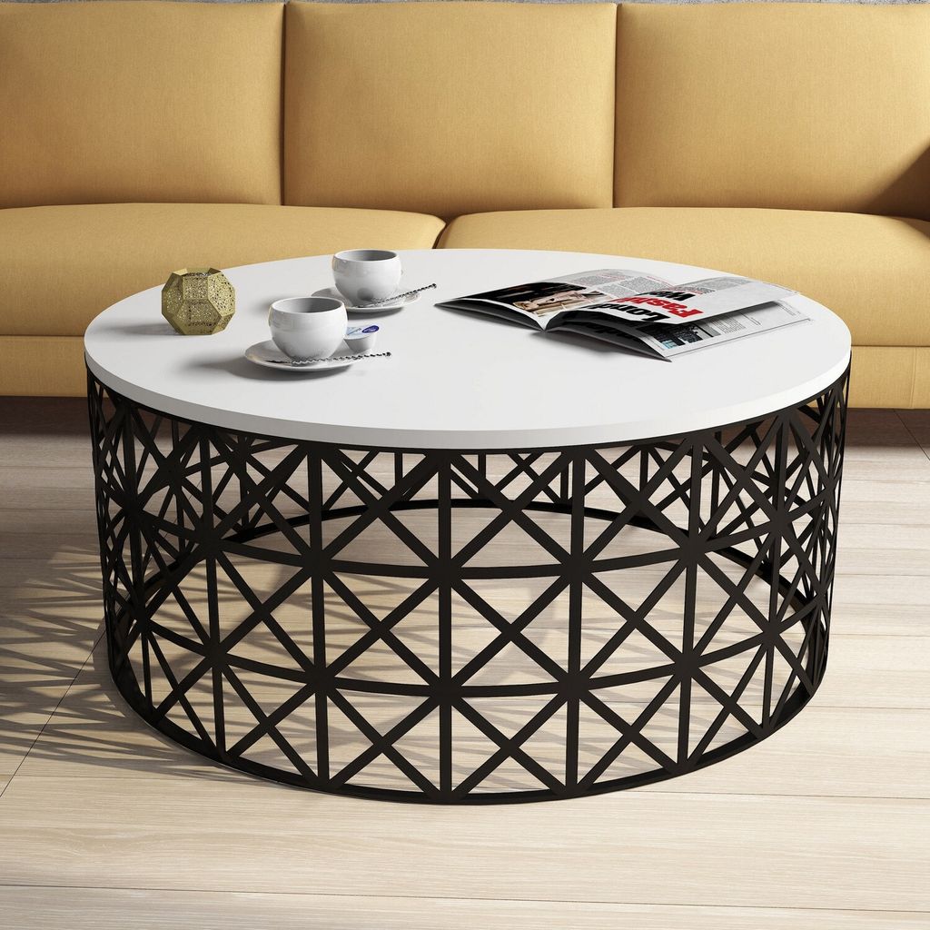 Skye Decor, Selin Metal Ferforje - White, Couchtisch, Weiß, 100 % MELAMINBESCHICHTETE SPANPLATTEN, 90 x 38 x 90 cm