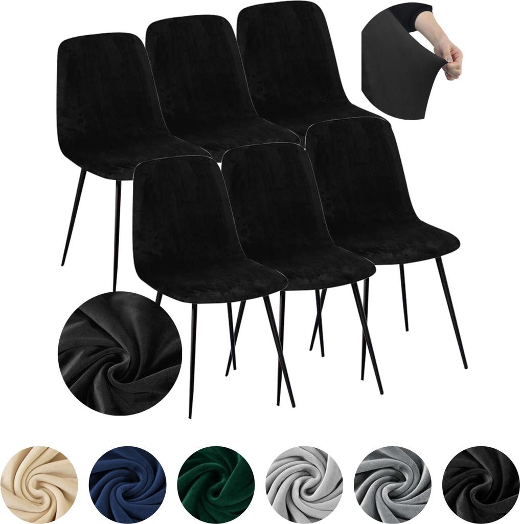 MEBLE ODNOWA, Stuhlhusse, Stuhlbezug, Skandinavischer, Samt, Schwarz, 6er Set, Velours, elastisch, Stuhlbezüge, Stuhlhussen, maschinenwaschbar