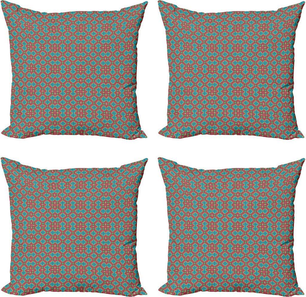 ABAKUHAUS Geometrisch Kissenbezug Set (4 Stück), Bunte Blumenverzierung, Moderner Doppelseitiger Digitaldruck, 60 cm x 60 cm, Blassblau Hellgrün