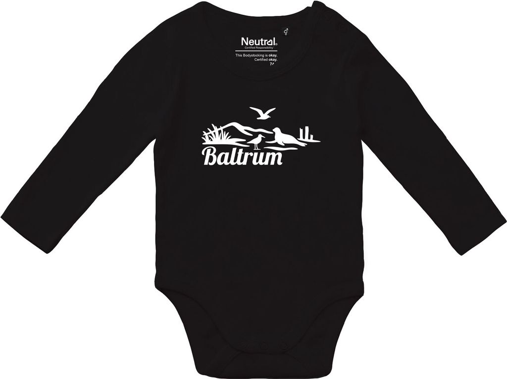 Huuraa Baby Body Baltrum Strandmotiv 68 Black Baumwolle Fairtrade Langarmbody Geschenkidee