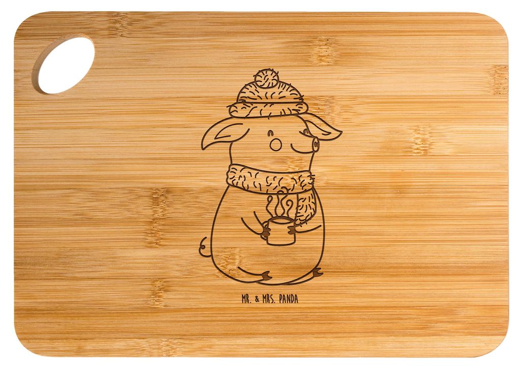 Mr. & Mrs. Panda Schneidebrett Schweinchen Glühwein - Transparent - Geschenk, Frühstücksbrett, Holzbrett, Weihnachtsmarkt, Weihnachten, Frühst...