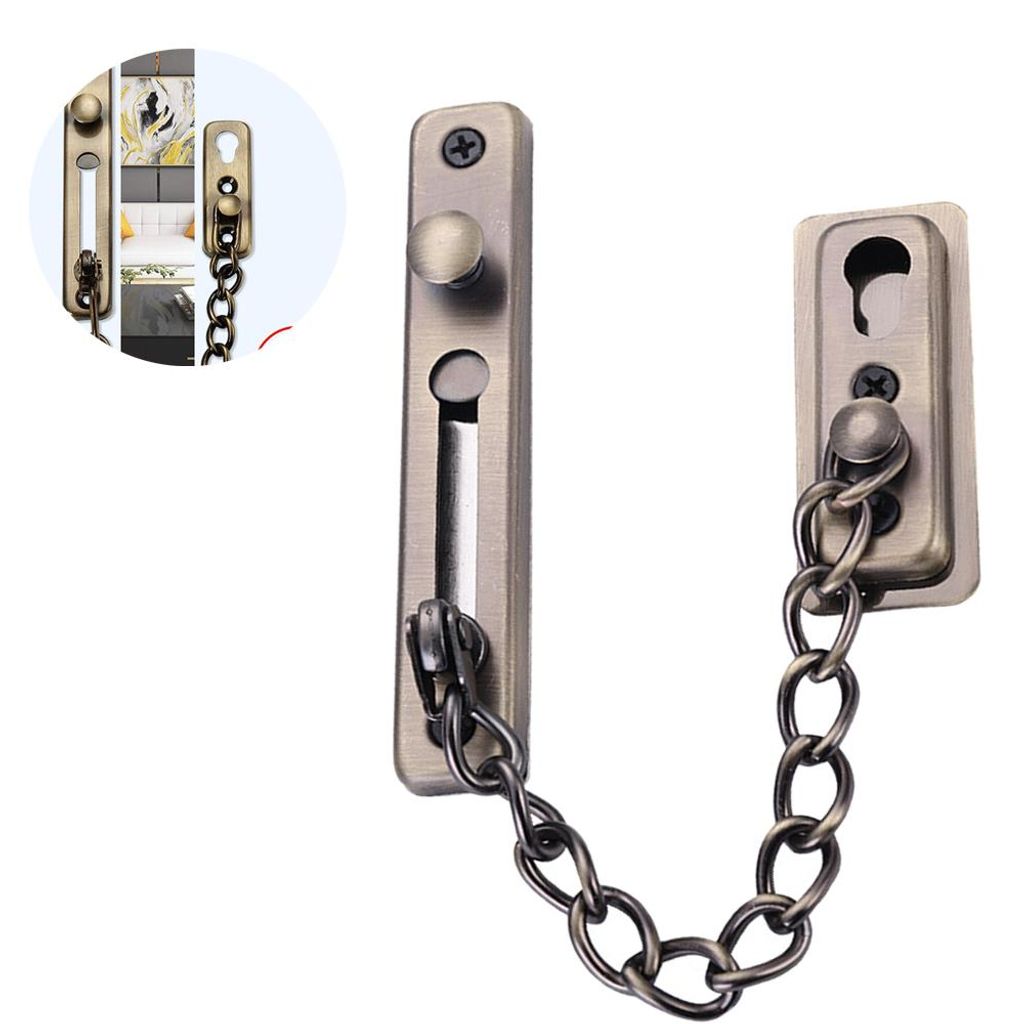 Türsicherung mit Kette und Schloss, Kettenschloss mit Druckknopf, Diebstahlsicherung aus Edelstahl 304, bohrfreies Schiebetürschloss für Hotelzi...