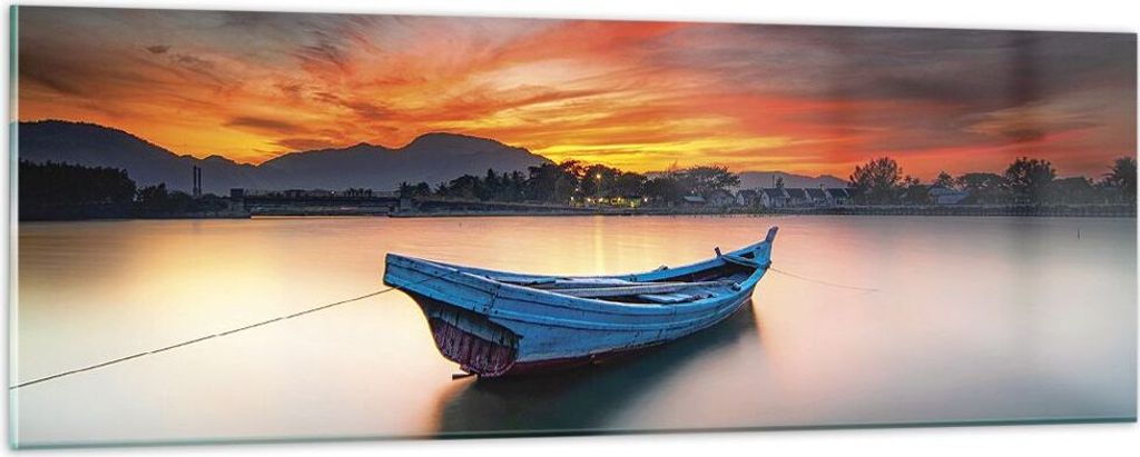Bilder auf glas - Einteilig - Westen Sonne Boot - 90x30cm - Glasbilder - Wandbilder - Bilder - zum Aufhängen bereit - Wanddekoration aus Glas - Gl...