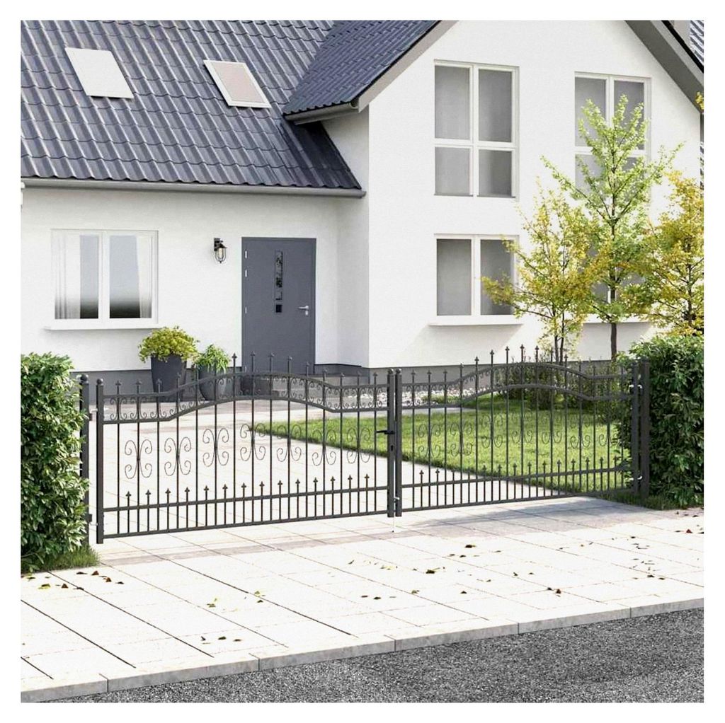 Zauntor mit Speer-Top und Schloss Grau 404 x 100 cm Stahl