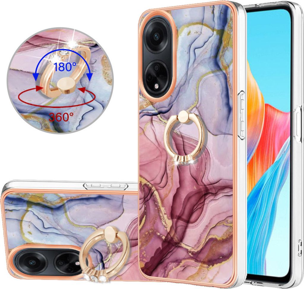 Hülle für Oppo A98 Muster TPU Silikon Stoßdämpfer Bumper Schutzhülle mit Ring Ständer Rot
