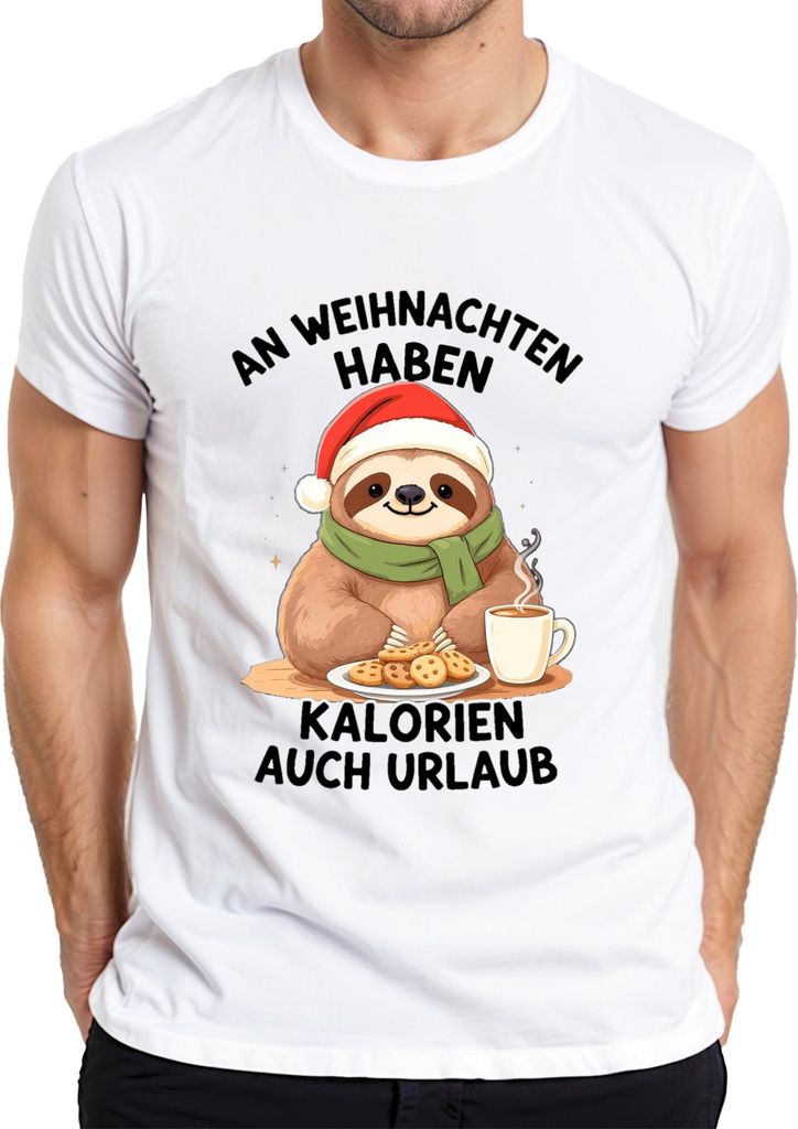 Kalorien haben Urlaub Faultier Weihnachten Plätzchen Geschenk Herren T-Shirt, Weiß, XL