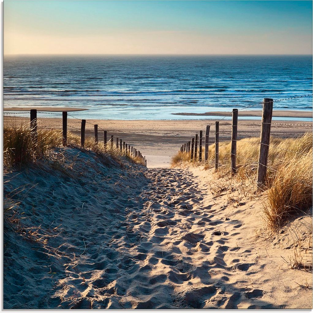 ARTland Glasbild Weg zum Nordseestrand Sonnenuntergang Größe: 50x50 cm