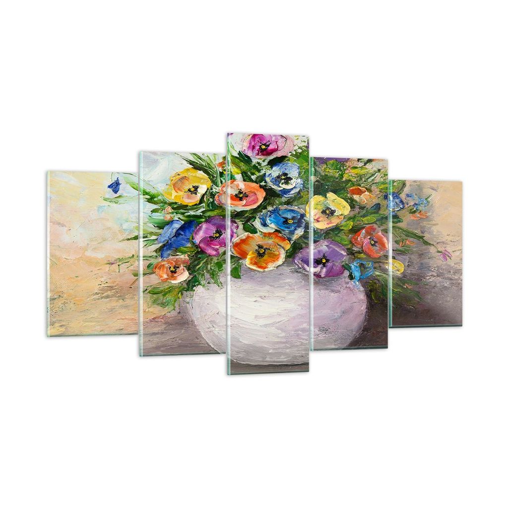 Bilder auf glas - Blumen Blumenstrauß Vase bunt - 160x85cm - Glasbilder - Wandbilder - Kunstdruck - zum Aufhängen bereit - Wanddekoration aus Gla...