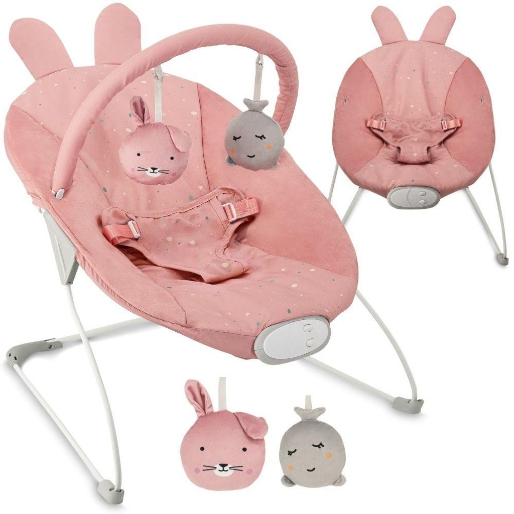 MoMi GLOSSY Babywippe mit 8 Melodien, 3 Vibrationsstufen, Spielzeug-Stirnband – bis 9 kg - ROSA