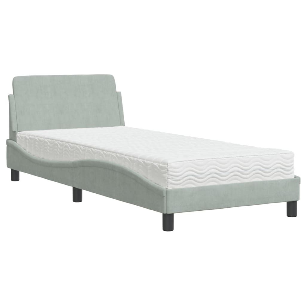 Bett mit Matratze "Dover" Hellgrau 80x200 cm Samt