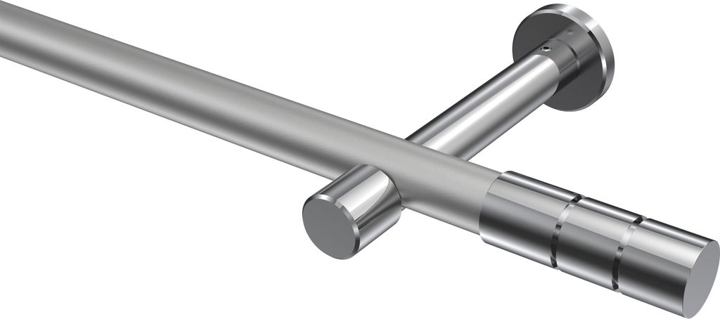 Interdeco Gardinenstange / Vorhangstange Silbergrau / Chrom, Typ Prestige Elanto (Rillenzylinder) ohne Ringe, 20 mm Ø 1-läufig, 100 cm
